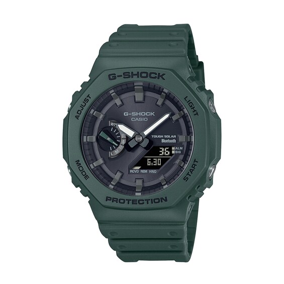 Men's Casio G-Shock Classic Solar Powered Green Resin Strap Watch with Black Dial (Model: Gab2100-3A)