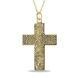 Engravable Print Cross Pendant in 10K White, Yellow, or Rose Gold (1 Image and 1 Line)