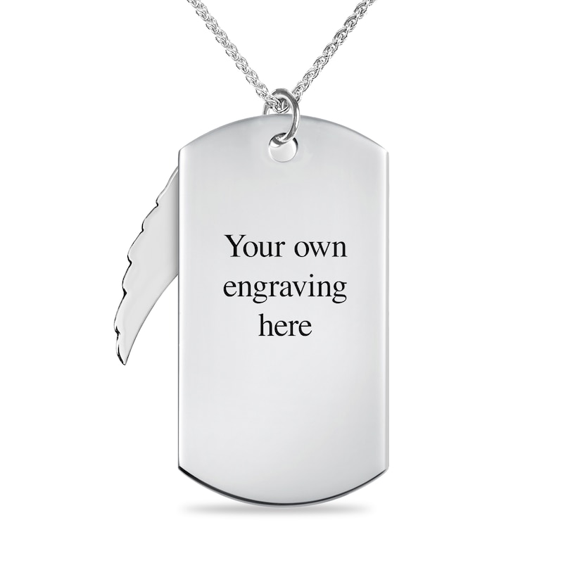 Main Image 2 of Men's Extra Large Engravable Photo Dog Tag Pendant with Wing Charm in Sterling Silver (1 Image and 4 Lines) - 22"
