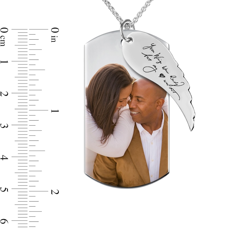 Main Image 3 of Men's Extra Large Engravable Photo Dog Tag Pendant with Wing Charm in Sterling Silver (1 Image and 4 Lines) - 22"
