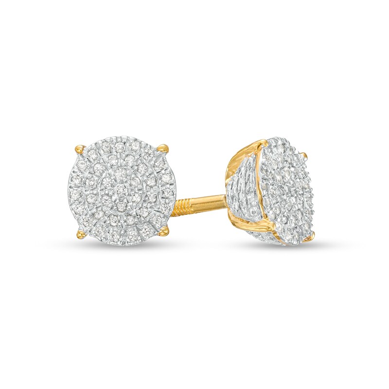 Men's 1/2 CT. T.W. Square-Shaped Multi-Diamond Concave Frame Stud Earrings  in 10K Gold