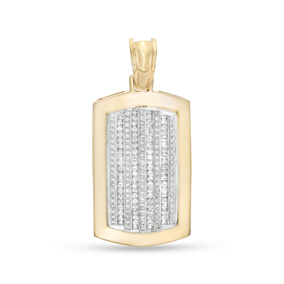 1 CT. T.w. Baguette and Round Diamond Multi-Row Dog Tag Necklace Charm in 10K Gold