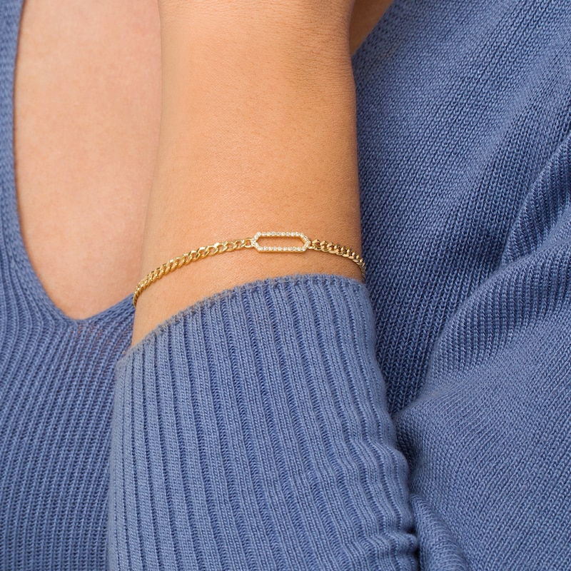Main Image 2 of 1/6 CT. T.W. Diamond Hexagon Outline Bracelet in 10K Gold – 7.25"