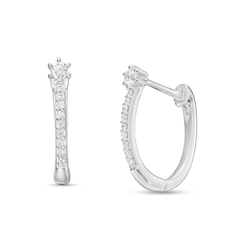 Main Image 1 of 1/8 CT. T.W. Diamond U-Hoop Earrings in 10K White Gold