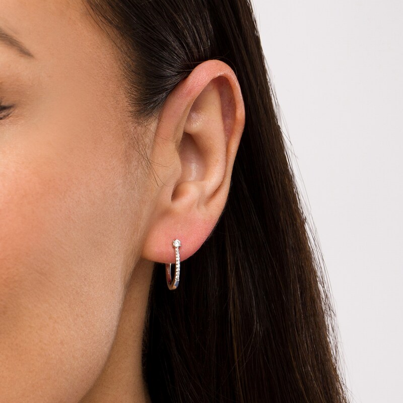 Main Image 2 of 1/8 CT. T.W. Diamond U-Hoop Earrings in 10K White Gold