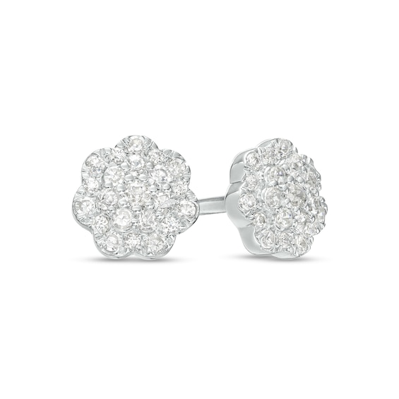 1/4 CT. T.w. Multi-Diamond Flower Frame Stud Earrings in 10K White Gold
