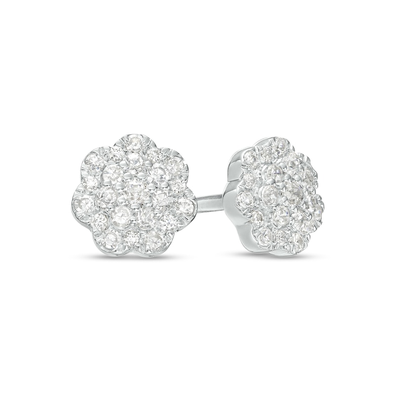 Main Image 1 of 1/4 CT. T.W. Multi-Diamond Flower Frame Stud Earrings in 10K White Gold