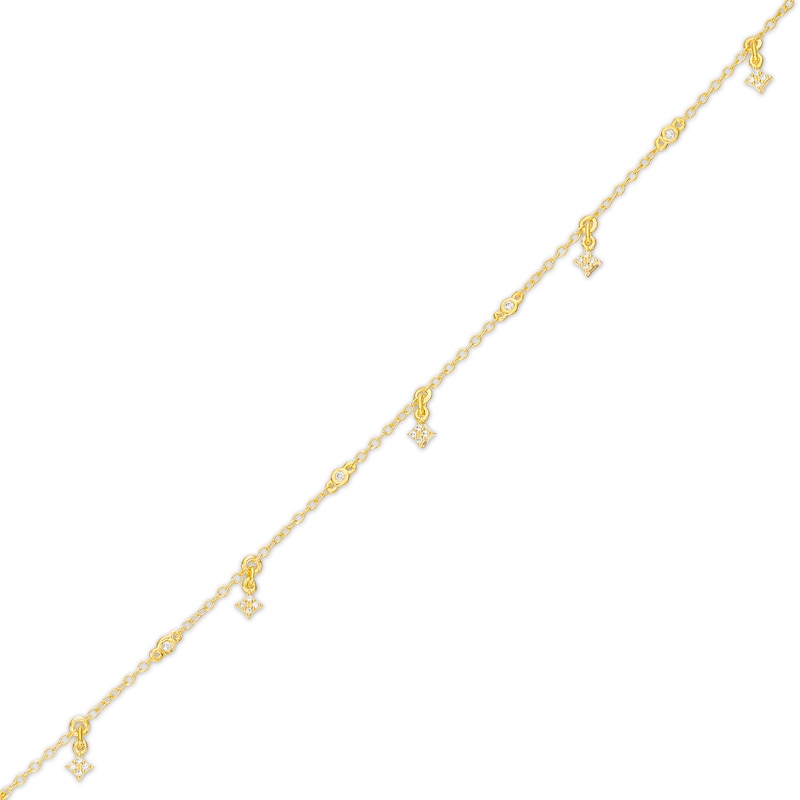 Main Image 1 of 1/6 CT. T.W. Diamond Dangle Station Anklet in 10K Gold – 10"