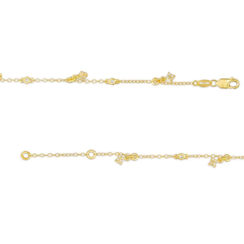 Main Image 3 of 1/6 CT. T.W. Diamond Dangle Station Anklet in 10K Gold – 10"