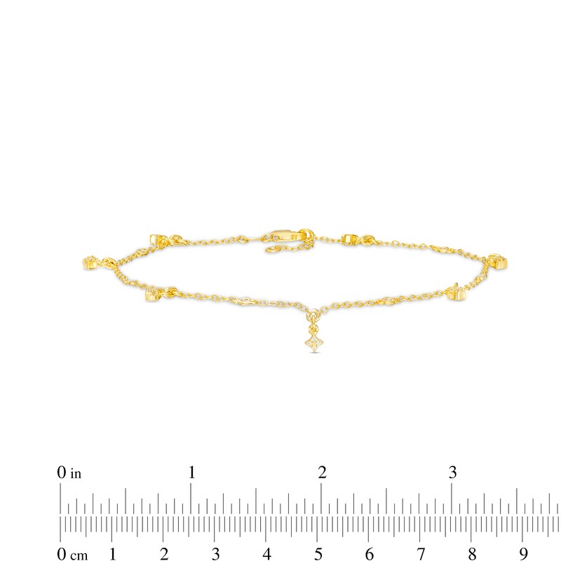 Main Image 4 of 1/6 CT. T.W. Diamond Dangle Station Anklet in 10K Gold – 10"