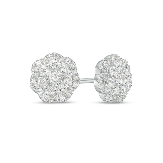 1/2 CT. T.w. Multi-Diamond Flower Frame Stud Earrings in 10K White Gold