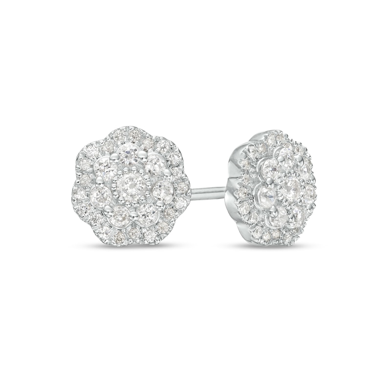 Main Image 1 of 1/2 CT. T.W. Multi-Diamond Flower Frame Stud Earrings in 10K White Gold