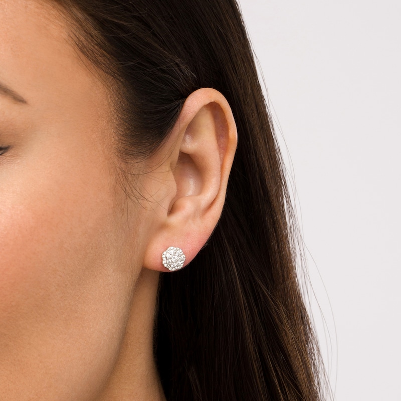 Main Image 2 of 1/2 CT. T.W. Multi-Diamond Flower Frame Stud Earrings in 10K White Gold