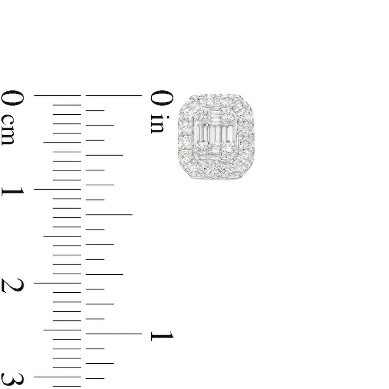Main Image 3 of 1/2 CT. T.W. Emerald-Shaped Multi-Diamond Frame Stud Earrings in 10K White Gold