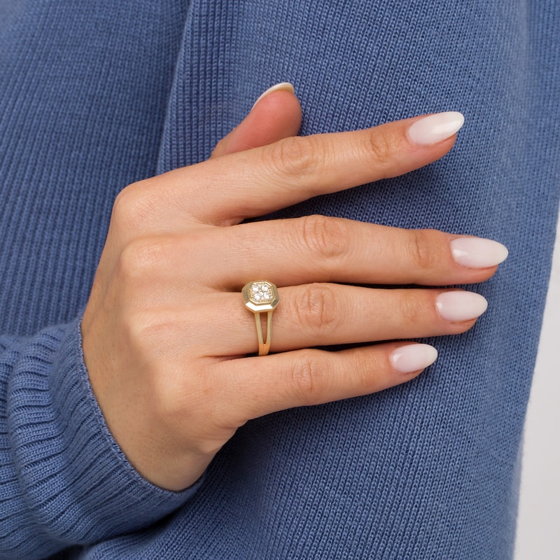 Main Image 2 of 1/4 CT. T.W. Diamond Octagon Frame Split Shank Ring in 10K Gold
