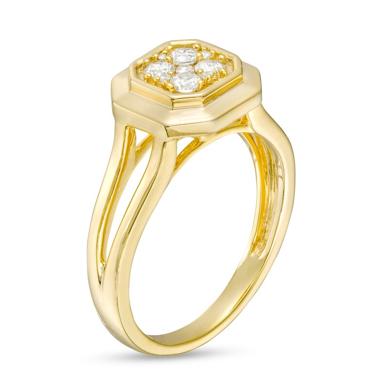 Main Image 3 of 1/4 CT. T.W. Diamond Octagon Frame Split Shank Ring in 10K Gold