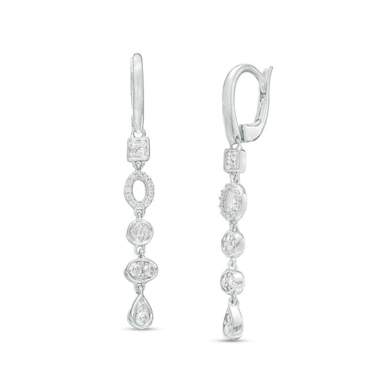 Main Image 1 of 3/8 CT. T.W. Diamond Multi-Shaped Dangle Drop Earrings in 10K White Gold
