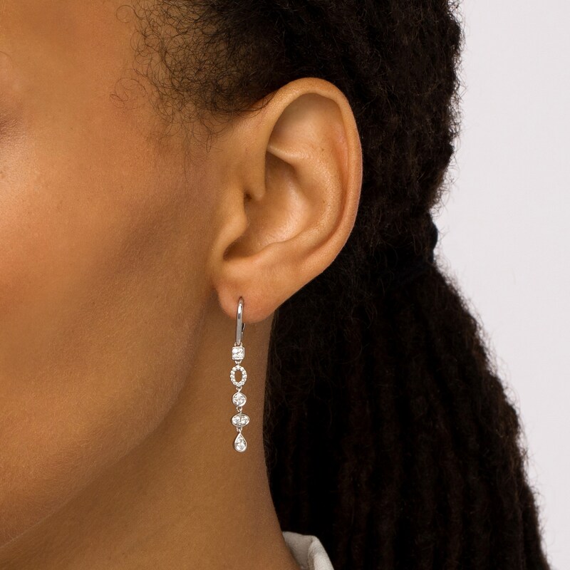 Main Image 2 of 3/8 CT. T.W. Diamond Multi-Shaped Dangle Drop Earrings in 10K White Gold
