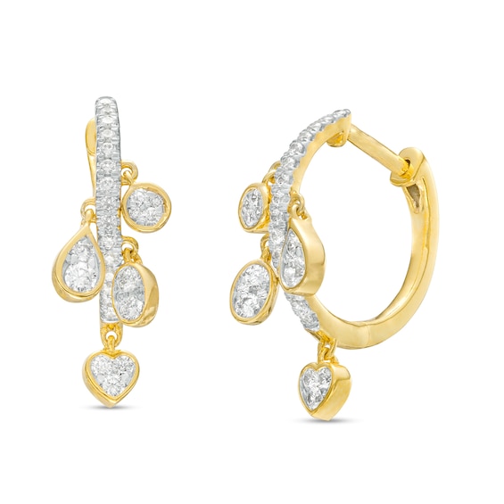 1/2 CT. T.w. Diamond Multi-Shaped Dangle Huggie Hoop Earrings in 10K Gold