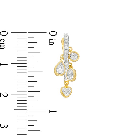 1/2 CT. T.w. Diamond Multi-Shaped Dangle Huggie Hoop Earrings in 10K Gold