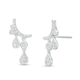 1/3 CT. T.W. Diamond Multi-Shaped Curved Bar Dangle Drop Earrings in 10K White Gold