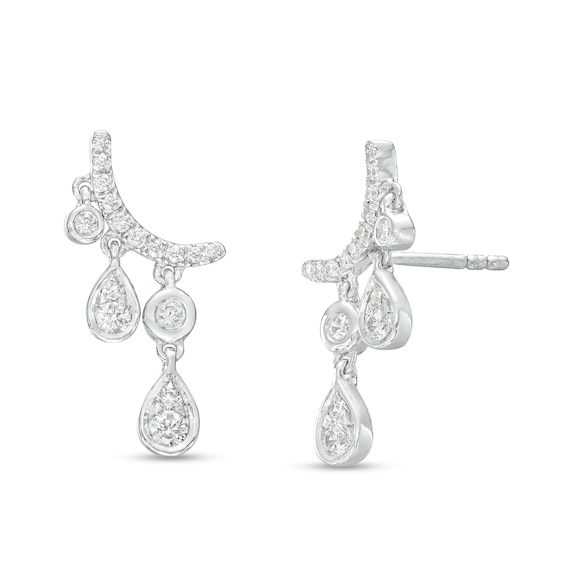 1/3 CT. T.w. Diamond Multi-Shaped Curved Bar Dangle Drop Earrings in 10K White Gold