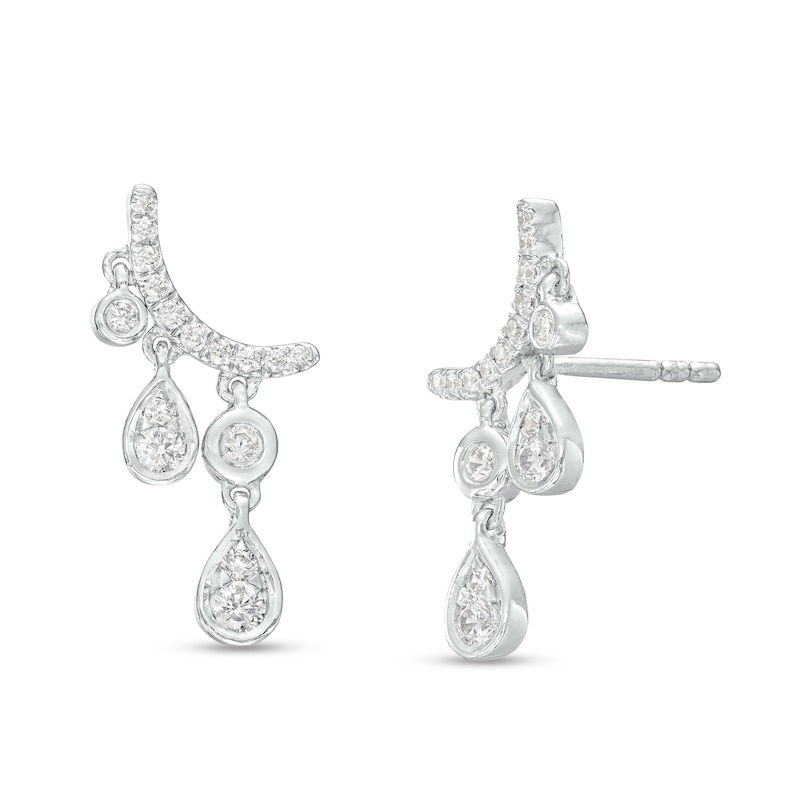 1/3 CT. T.W. Diamond Multi-Shaped Curved Bar Dangle Drop Earrings in 10K White Gold