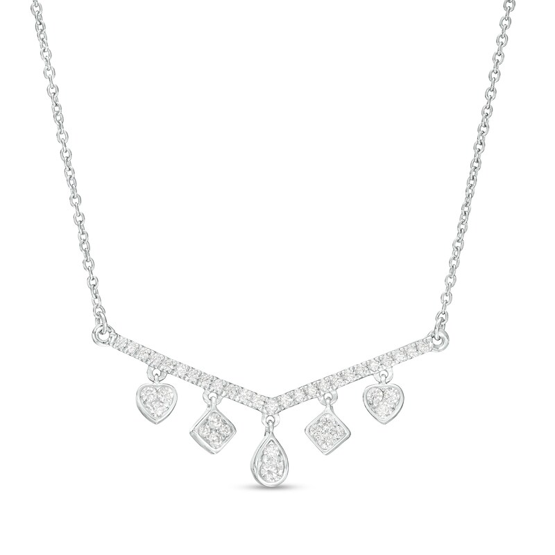 1/3 CT. T.W. Diamond Multi-Shaped Chevron Dangle Necklace in 10K White Gold