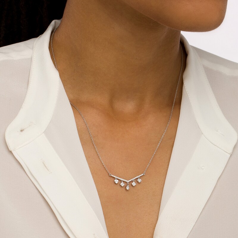 1/3 CT. T.W. Diamond Multi-Shaped Chevron Dangle Necklace in 10K White Gold
