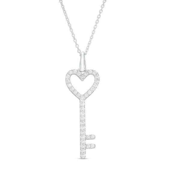 1/4 CT. T.w. Diamond Heart-Top Key Pendant in 10K White Gold