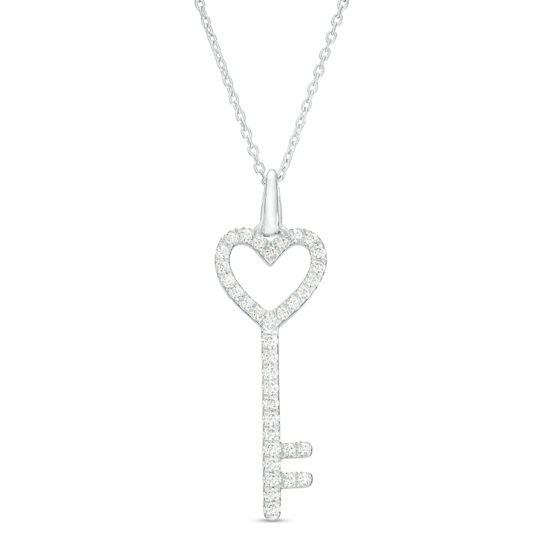 1/4 CT. T.W. Diamond Heart-Top Key Pendant in 10K White Gold