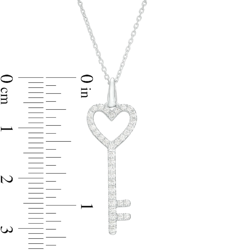 1/4 CT. T.W. Diamond Heart-Top Key Pendant in 10K White Gold