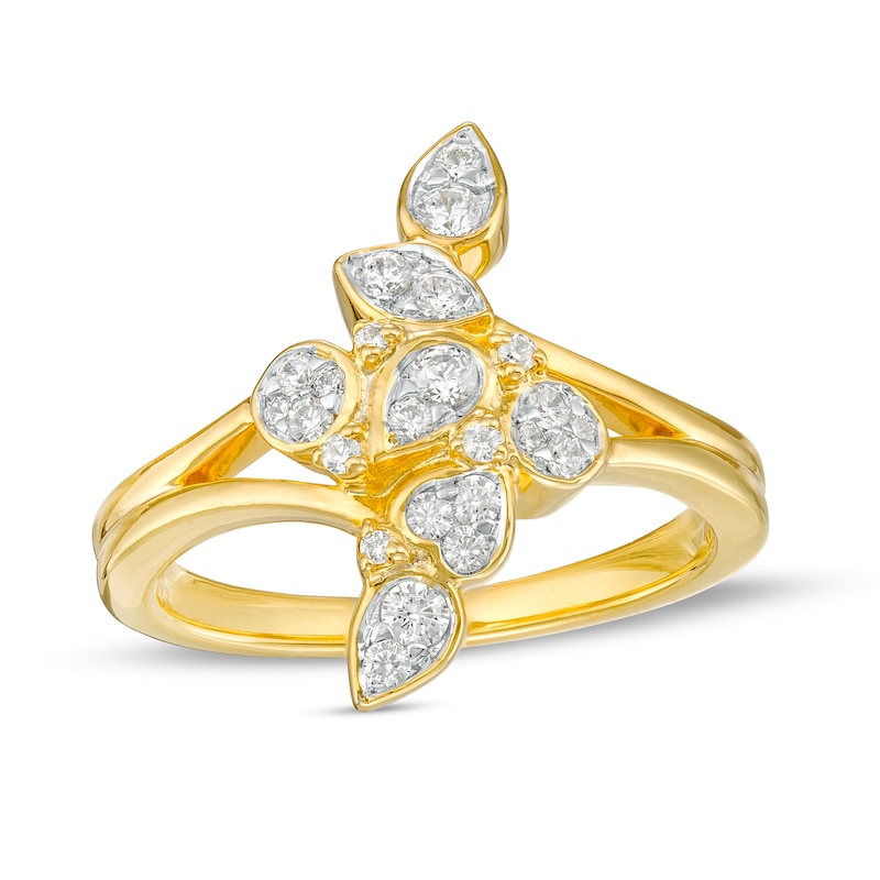 Main Image 1 of 1/3 CT. T.W. Diamond Multi-Shaped Linear Cluster Split Shank Ring in 10K Gold