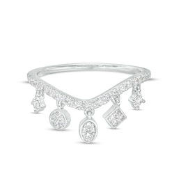 3/8 CT. T.W. Diamond Multi-Shaped Dangle Curved Ring in 10K White Gold