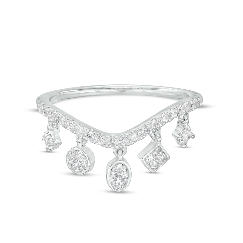 Main Image 1 of 3/8 CT. T.W. Diamond Multi-Shaped Dangle Curved Ring in 10K White Gold