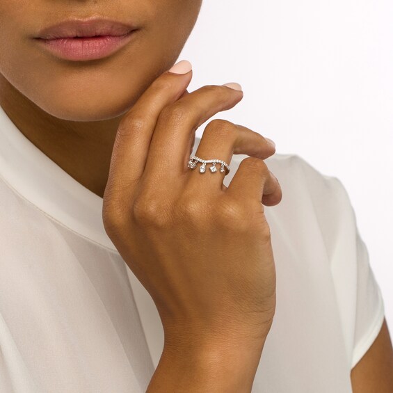 3/8 CT. T.w. Diamond Multi-Shaped Dangle Curved Ring in 10K White Gold