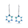 Blue Lab-Created Opal Inlay Star of David Frame Open Drop Earrings in Sterling Silver