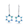 Thumbnail Image 1 of Blue Lab-Created Opal Inlay Star of David Frame Open Drop Earrings in Sterling Silver