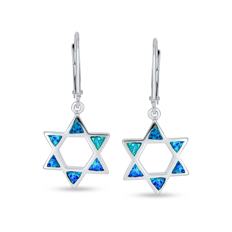 A pair of blue and silver Star of David earrings