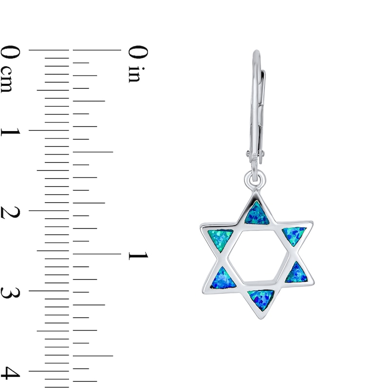 Main Image 2 of Blue Lab-Created Opal Inlay Star of David Frame Open Drop Earrings in Sterling Silver