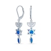 Thumbnail Image 1 of Blue Lab-Created Opal Star of David Inlay and Menorah Drop Earrings in Sterling Silver