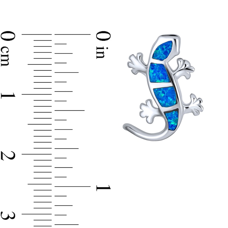 Main Image 3 of Blue Lab-Created Opal Inlay Gecko Stud Earrings in Sterling Silver