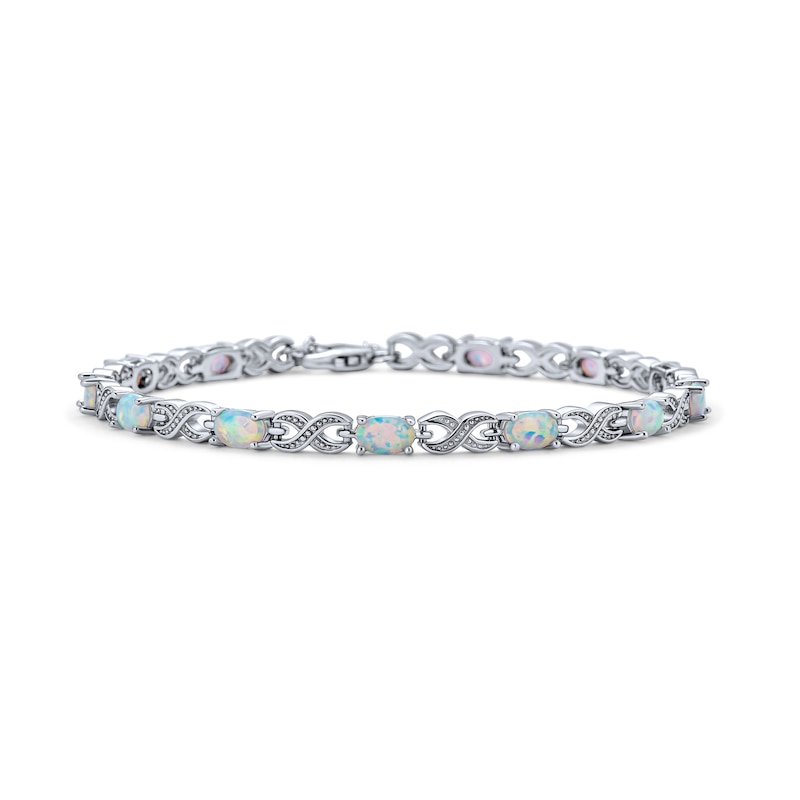 Main Image 1 of Lab-Created Opal and Infinity Alternating Link Line Bracelet in Sterling Silver - 7.5"