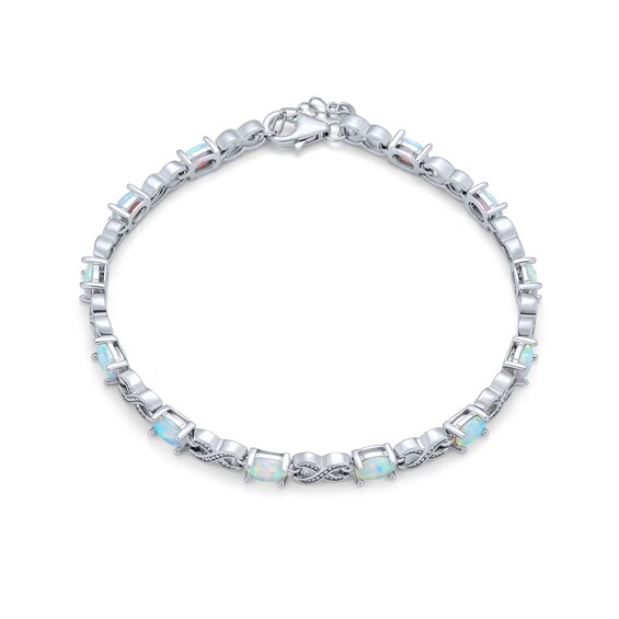 Lab-Created Opal and Infinity Alternating Link Line Bracelet in Sterling Silver - 7.5"