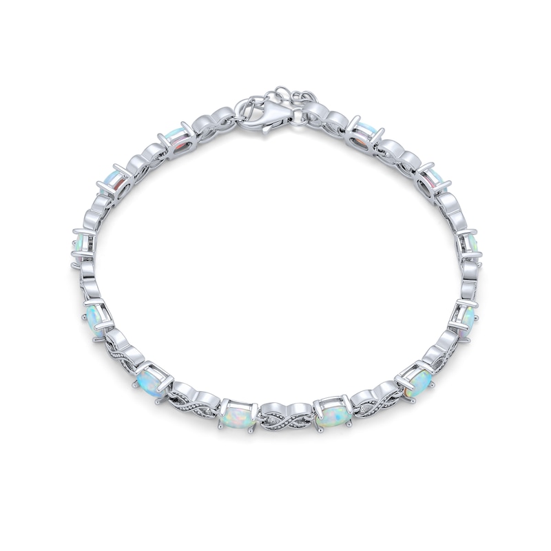 Main Image 2 of Lab-Created Opal and Infinity Alternating Link Line Bracelet in Sterling Silver - 7.5"