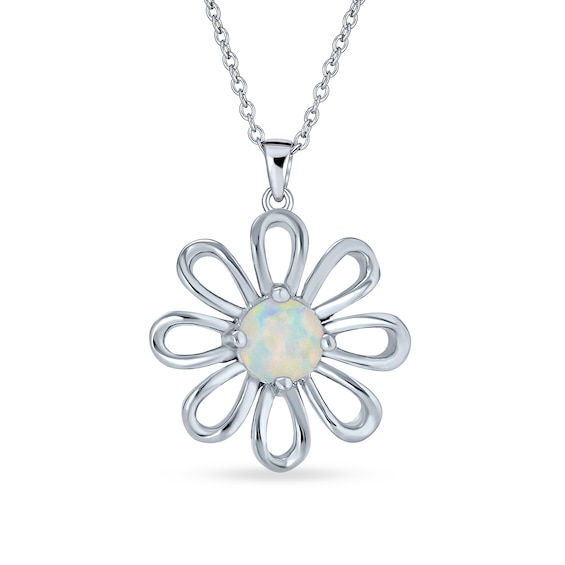 Lab-Created Opal Daisy Pendant in Sterling Silver