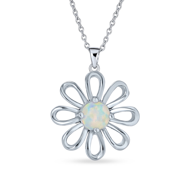 Main Image 1 of Lab-Created Opal Daisy Pendant in Sterling Silver