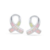 Thumbnail Image 2 of Pink Lab-Created Opal Inlay Ribbon Stud Earrings in Sterling Silver