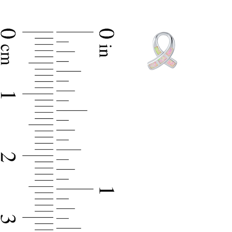 Main Image 3 of Pink Lab-Created Opal Inlay Ribbon Stud Earrings in Sterling Silver