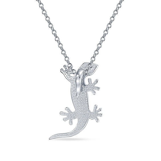 Blue Lab-Created Opal Inlay Gecko Pendant in Sterling Silver